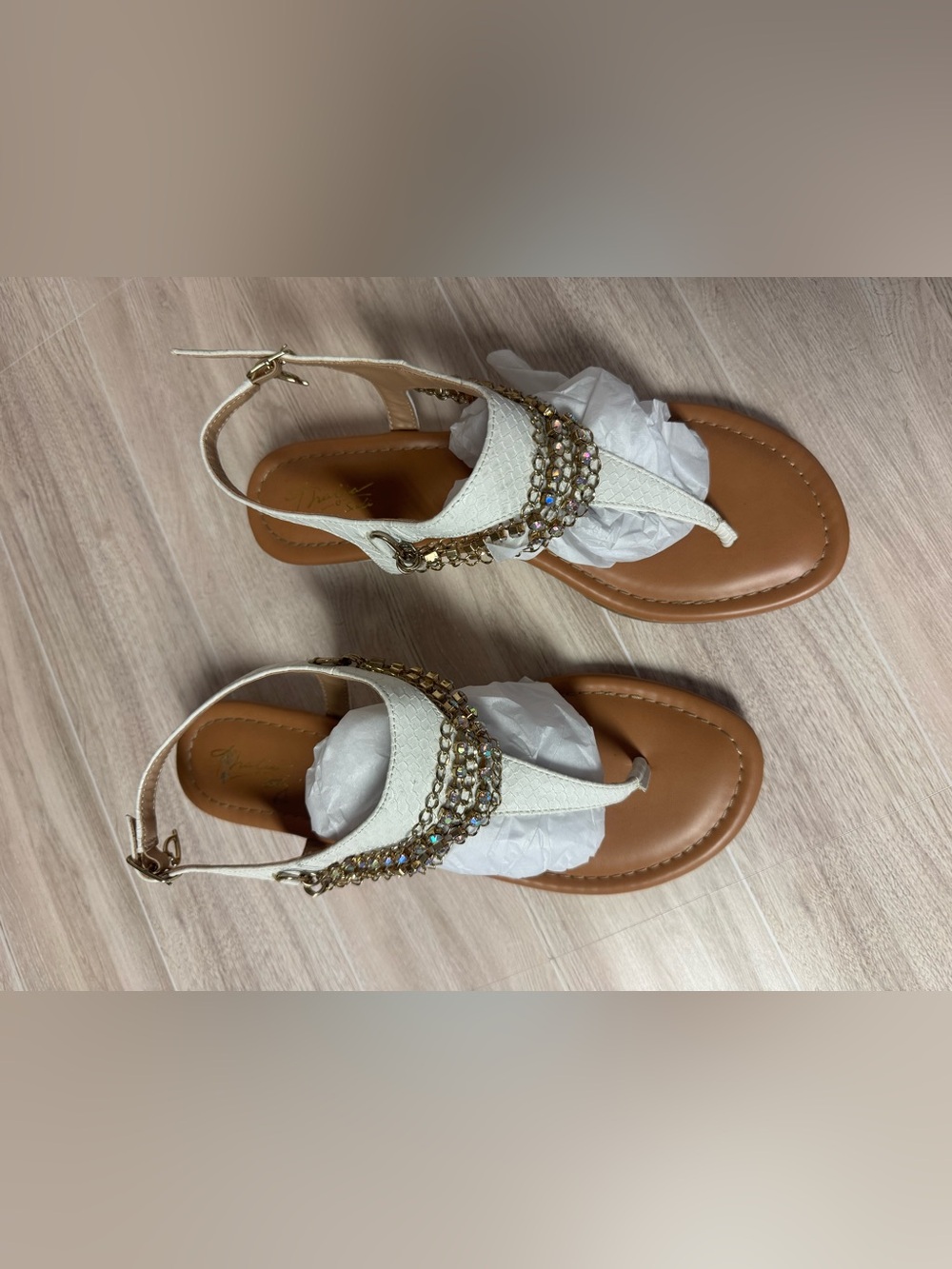 Thalia Sodi White Jeweled T-Strap Sandals - Picture 2 of 7